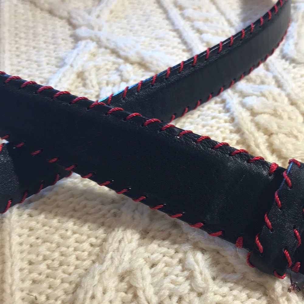 Tanner leather belt black w/ red stitch XL